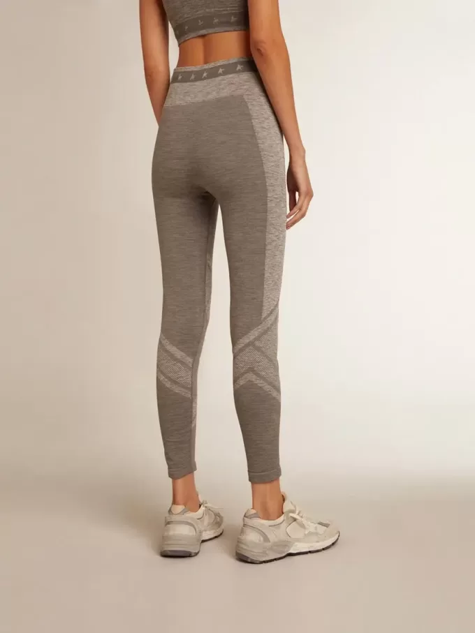Grau melierte Damen-Leggings mit gemischten Nähten Grau melierte Damen-Leggings mit gemischten Nähten