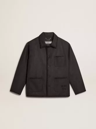 Grau melierte Wolljacke mit Knopfverschluss