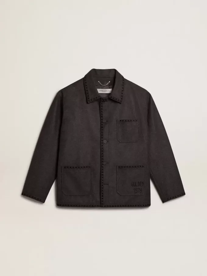 Grau melierte Wolljacke mit Knopfverschluss