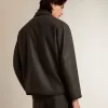 Grau melierte Wolljacke mit Knopfverschluss