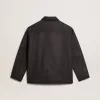 Grau melierte Wolljacke mit Knopfverschluss