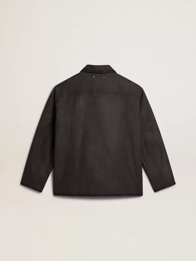 Grau melierte Wolljacke mit Knopfverschluss