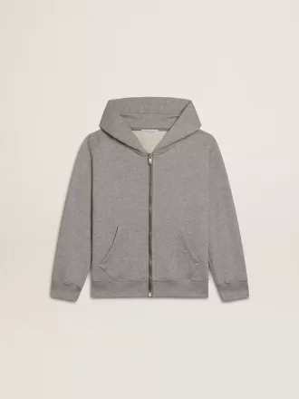 Grau meliertes Kapuzensweatshirt mit Aufdruck auf der Rückseite