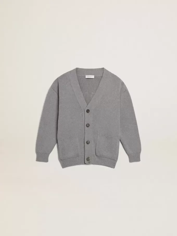 Graue Baumwollstrickjacke mit Logo auf der Rückseite