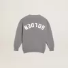 Graue Baumwollstrickjacke mit Logo auf der Rückseite