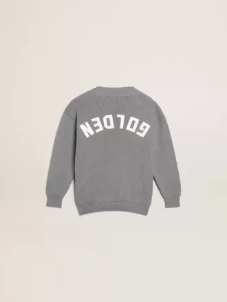 Graue Baumwollstrickjacke mit Logo auf der Rückseite