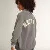 Graue Baumwollstrickjacke mit Logo auf der Rückseite
