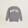 Graue Baumwollstrickjacke mit Logo auf der Rückseite