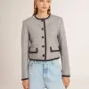 Graue Damenjacke aus Wolle und Seide mit schwarzem Wildledereinsatz Graue Damenjacke aus Wolle und Seide mit schwarzem Wildledereinsatz