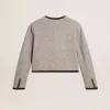 Graue Damenjacke aus Wolle und Seide mit schwarzem Wildledereinsatz Graue Damenjacke aus Wolle und Seide mit schwarzem Wildledereinsatz