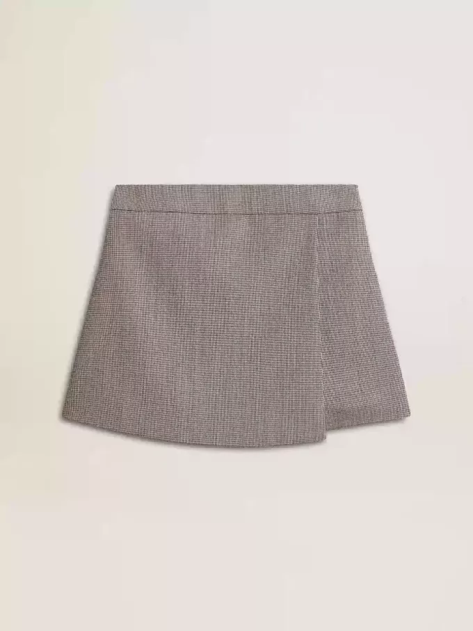 Graue Mini-Shorts für Damen aus Hahnentritt-Wolle