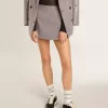 Graue Mini-Shorts für Damen aus Hahnentritt-Wolle