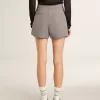 Graue Mini-Shorts für Damen aus Hahnentritt-Wolle