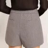 Graue Mini-Shorts für Damen aus Hahnentritt-Wolle