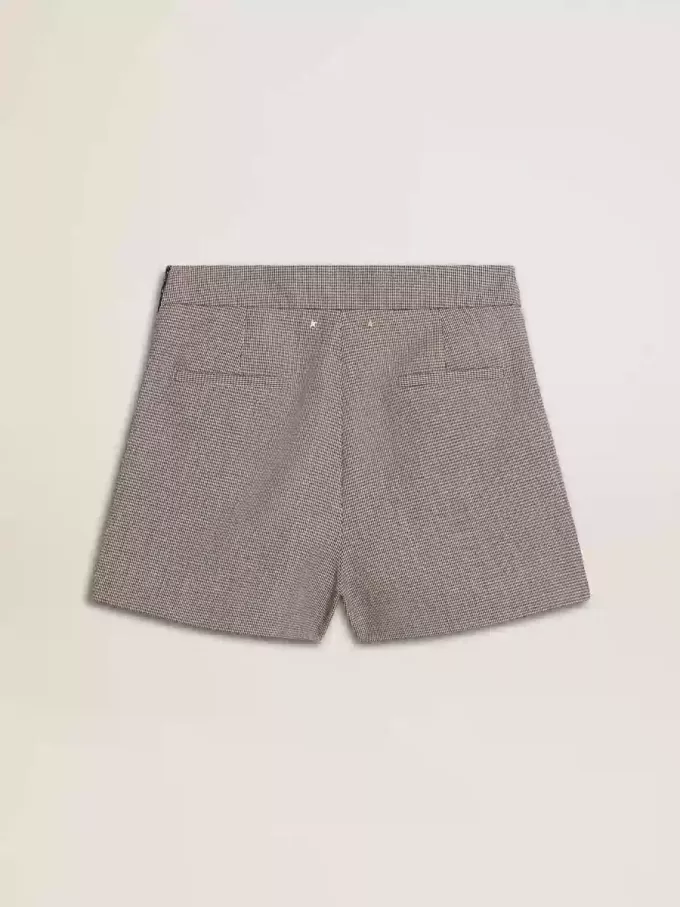 Graue Mini-Shorts für Damen aus Hahnentritt-Wolle