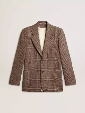 Grauer Einreiher-Blazer für Herren aus Wollstoff mit Hahnentrittmuster