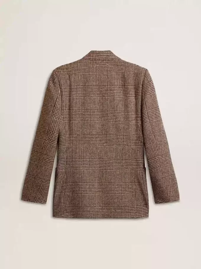 Grauer Einreiher-Blazer für Herren aus Wollstoff mit Hahnentrittmuster Grauer Einreiher-Blazer für Herren aus Wollstoff mit Hahnentrittmuster