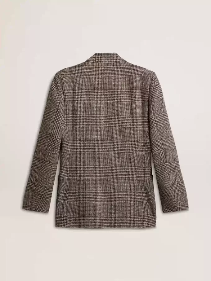 Grauer Einreiher-Blazer für Herren aus Wollstoff mit Hahnentrittmuster Grauer Einreiher-Blazer für Herren aus Wollstoff mit Hahnentrittmuster