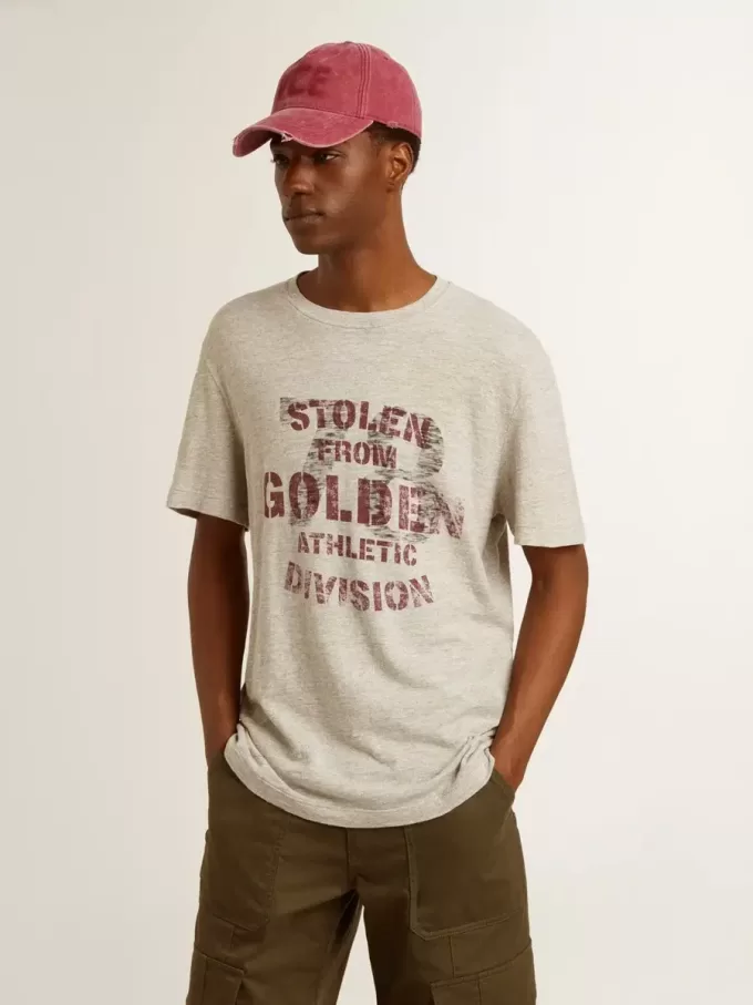 Graues Baumwoll-T-Shirt für Herren mit Vintage-Print auf der Vorderseite
