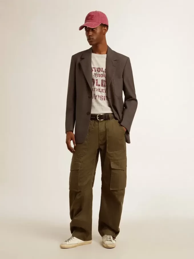 Graues Baumwoll-T-Shirt für Herren mit Vintage-Print auf der Vorderseite