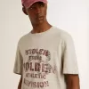 Graues Baumwoll-T-Shirt für Herren mit Vintage-Print auf der Vorderseite