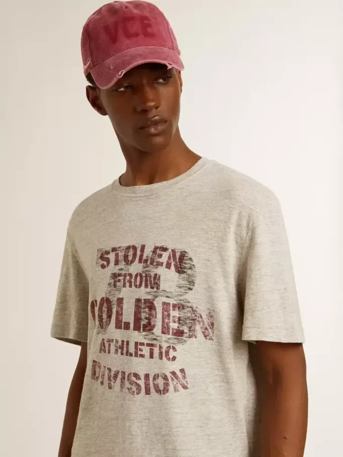 Graues Baumwoll-T-Shirt für Herren mit Vintage-Print auf der Vorderseite