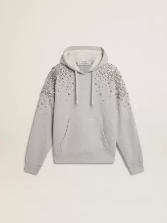 Graues Kapuzensweatshirt mit Kristallverzierung