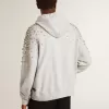 Graues Kapuzensweatshirt mit Kristallverzierung
