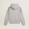 Graues Kapuzensweatshirt mit Kristallverzierung