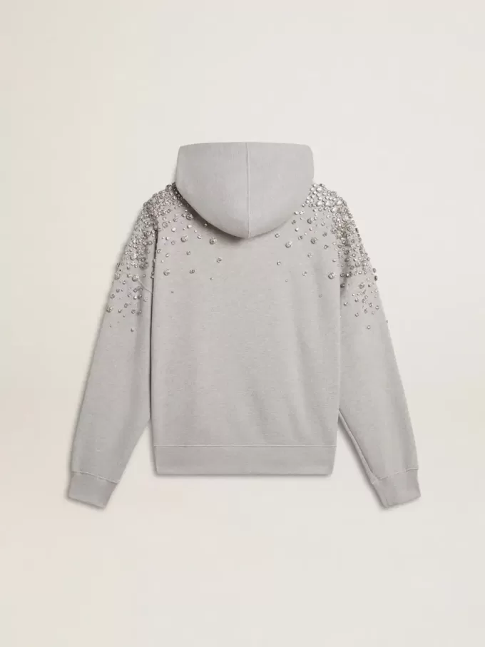 Graues Kapuzensweatshirt mit Kristallverzierung