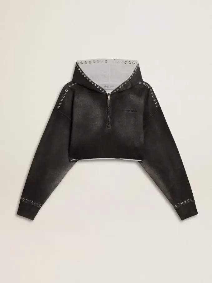 Graues, kurz geschnittenes Sweatshirt mit Used-Look Graues, kurz geschnittenes Sweatshirt mit Used-Look