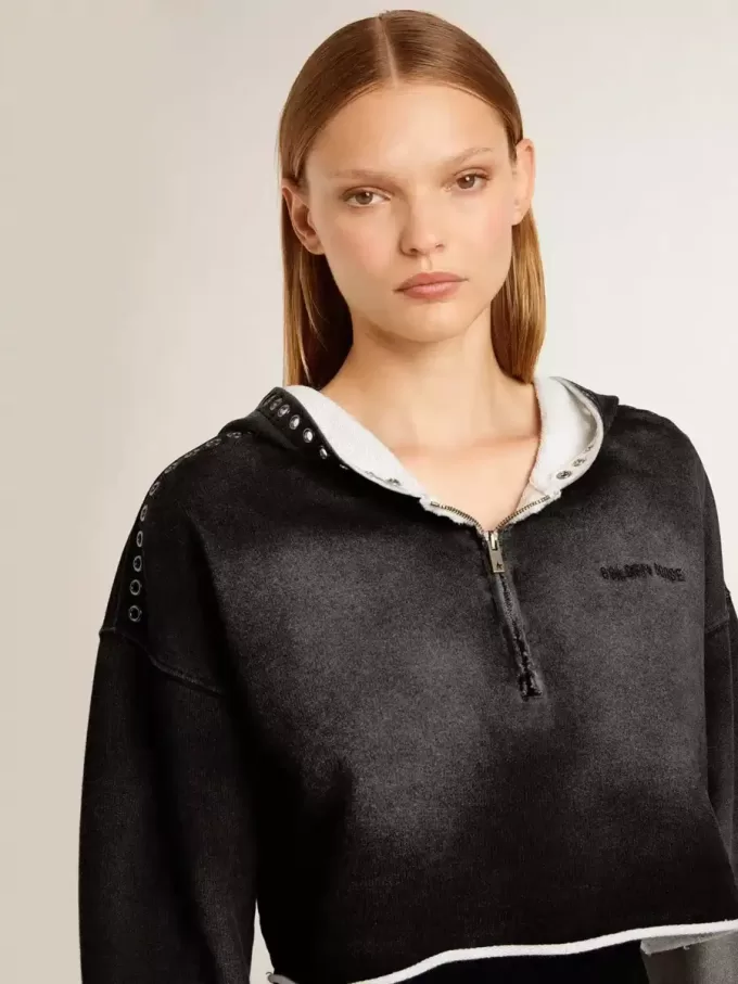Graues, kurz geschnittenes Sweatshirt mit Used-Look Graues, kurz geschnittenes Sweatshirt mit Used-Look