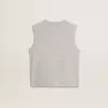 Graues, ärmelloses Damen-T-Shirt mit gelbem Aufdruck
