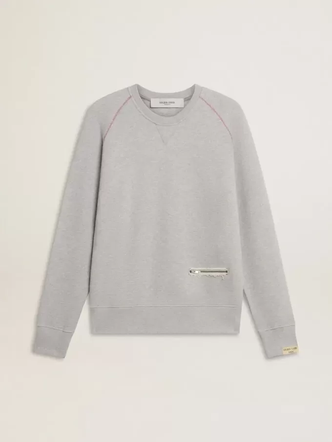 Graues Rundhals-Sweatshirt für Herren mit Kontrastnähten