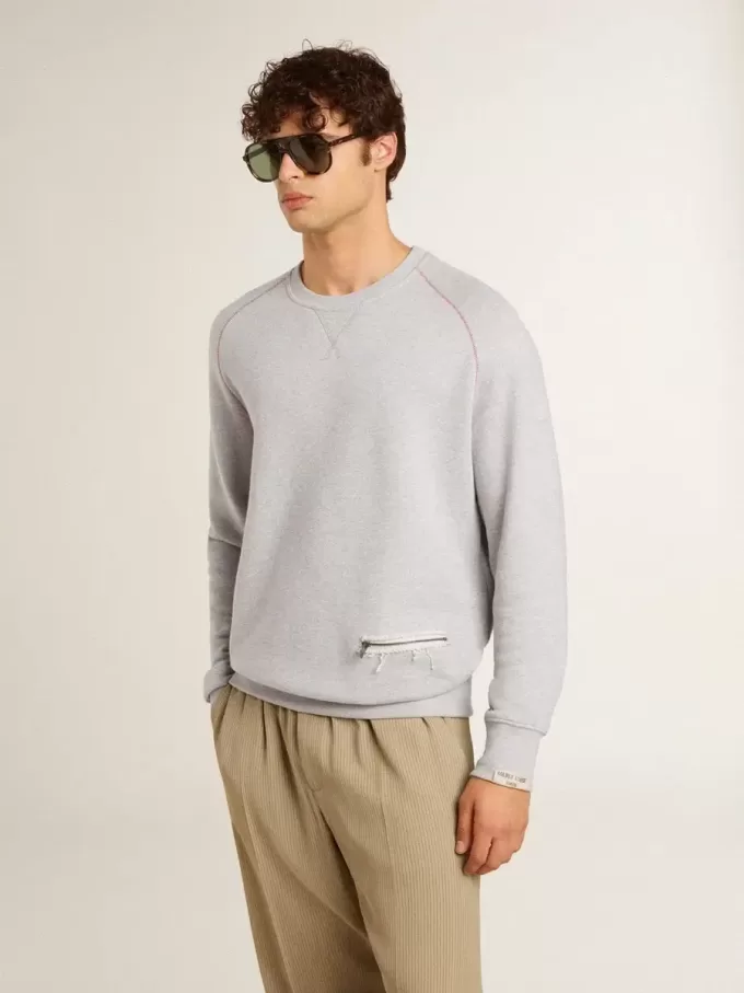 Graues Rundhals-Sweatshirt für Herren mit Kontrastnähten