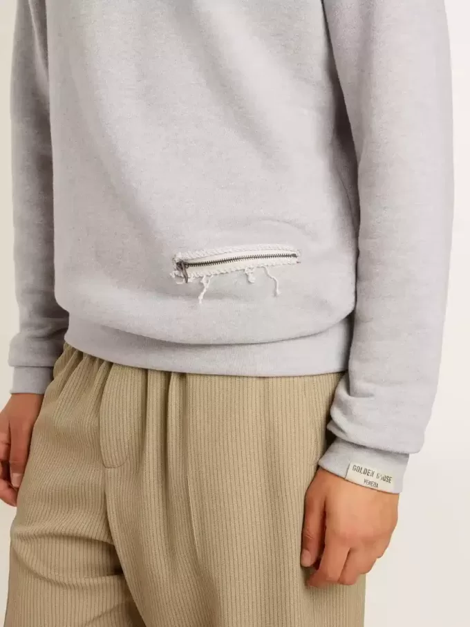 Graues Rundhals-Sweatshirt für Herren mit Kontrastnähten