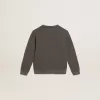 Graues Sweatshirt im Used-Look mit Kristallbeschriftung Graues Sweatshirt im Used-Look mit Kristallbeschriftung
