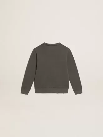 Graues Sweatshirt im Used-Look mit Kristallbeschriftung