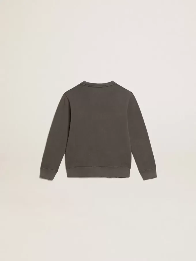 Graues Sweatshirt im Used-Look mit Kristallbeschriftung Graues Sweatshirt im Used-Look mit Kristallbeschriftung