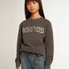 Graues Sweatshirt im Used-Look mit Kristallbeschriftung Graues Sweatshirt im Used-Look mit Kristallbeschriftung
