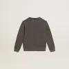 Graues Sweatshirt im Used-Look mit Kristallbeschriftung Graues Sweatshirt im Used-Look mit Kristallbeschriftung