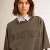 Graues T-Shirt-Kleid für Damen mit Distressed-Effekt