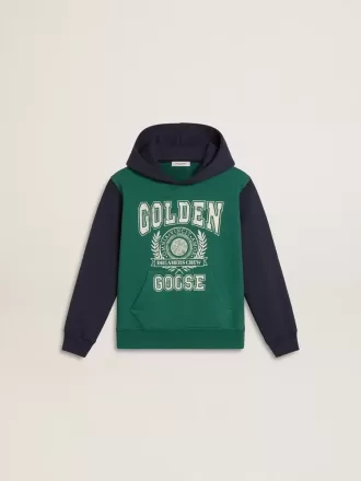 Grün-blaues Sweatshirt für Jungen mit Kapuze und Aufdruck