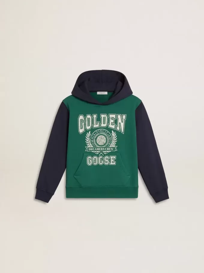 Grün-blaues Sweatshirt für Jungen mit Kapuze und Aufdruck