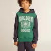 Grün-blaues Sweatshirt für Jungen mit Kapuze und Aufdruck