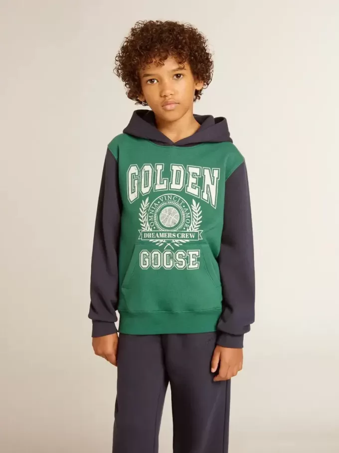 Grün-blaues Sweatshirt für Jungen mit Kapuze und Aufdruck
