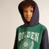 Grün-blaues Sweatshirt für Jungen mit Kapuze und Aufdruck