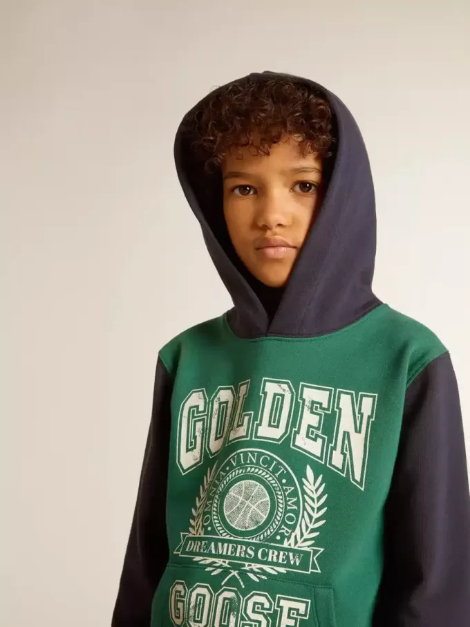 Grün-blaues Sweatshirt für Jungen mit Kapuze und Aufdruck