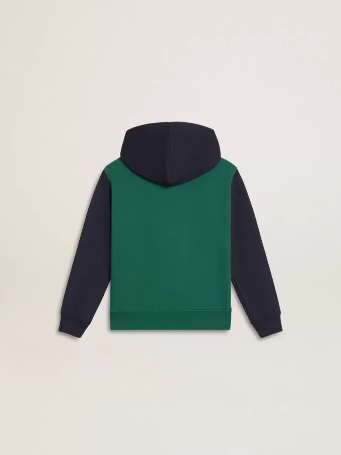 Grün-blaues Sweatshirt für Jungen mit Kapuze und Aufdruck