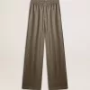 Grüne Damenhose aus Viskose-Seidenmischung mit Blumenmuster